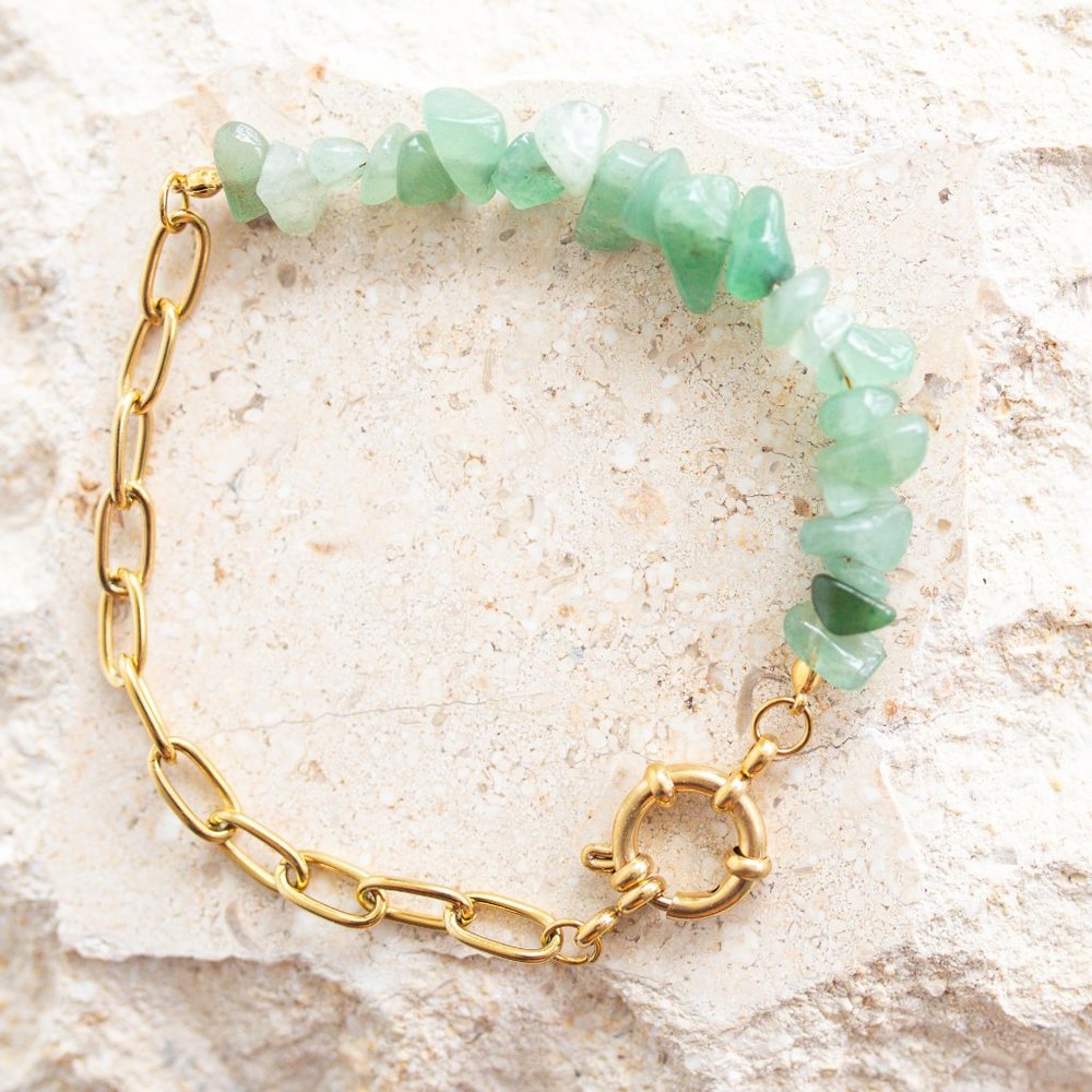 Green Aventurine Beaded Bracelet Gemstone Chips Bracelet Waterproof Gold Chain